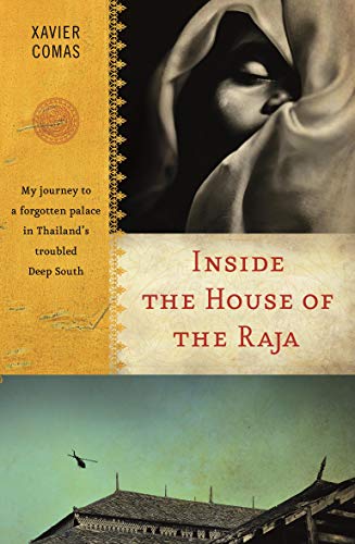 Book cover: woman’s face partially veiled, palace roof, helicopter flying.