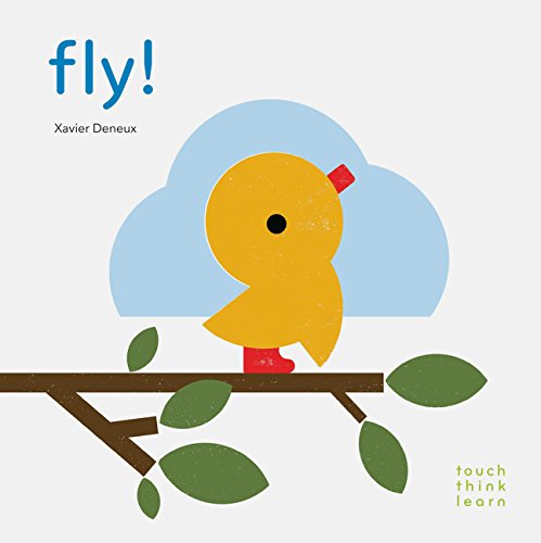 Yellow bird on a branch, book cover for "fly!" by Xavier Deneux.