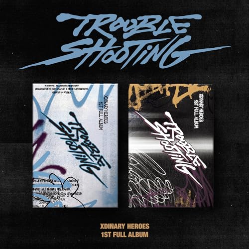 Xdinary Heroes "Troubleshooting" album cover with graffiti-style text and imagery.