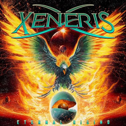 Album cover for Xeneris - Eternal Rising, featuring a phoenix and planet.