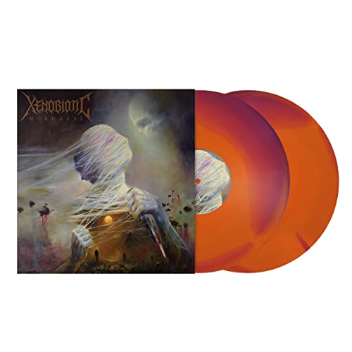 Xenobiotic Mordrake vinyl record with orange discs and ghostly cover art.