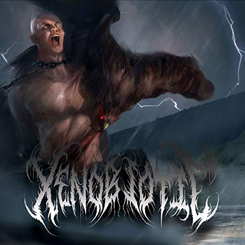 The image depicts a shirtless man chained to a rock, screaming in a stormy environment. For accessibility purposes, a suitable alt text could be: "Album cover featuring a man chained to a rock, screaming."