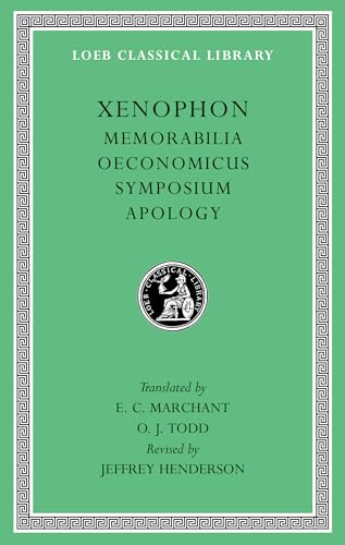 Green book cover with gold-bordered text: “Xenophon Memorabilia, Oeconomicus, Symposium, Apology.”