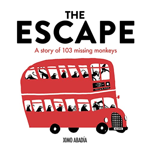 Book cover: red double-decker bus filled with illustrated monkeys.
