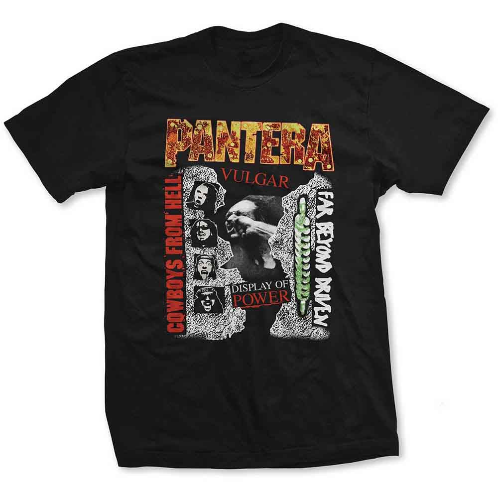 Black t-shirt with a Pantera album cover graphic featuring band members.