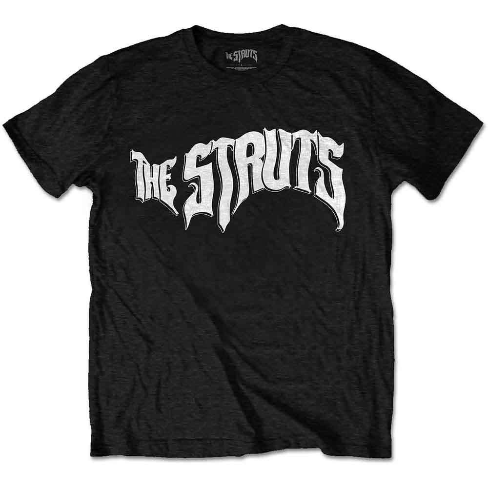 Black t-shirt with white "The Struts" band logo on the chest.