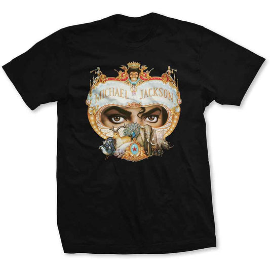 Black t-shirt with Michael Jackson's "Dangerous" album artwork graphic.