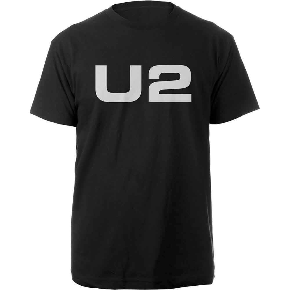 Black unisex t-shirt with large white "U2" logo on the chest.