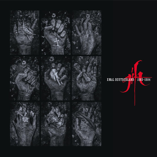 Album cover for Xmal Deutschland’s “Gift” featuring hands holding objects.