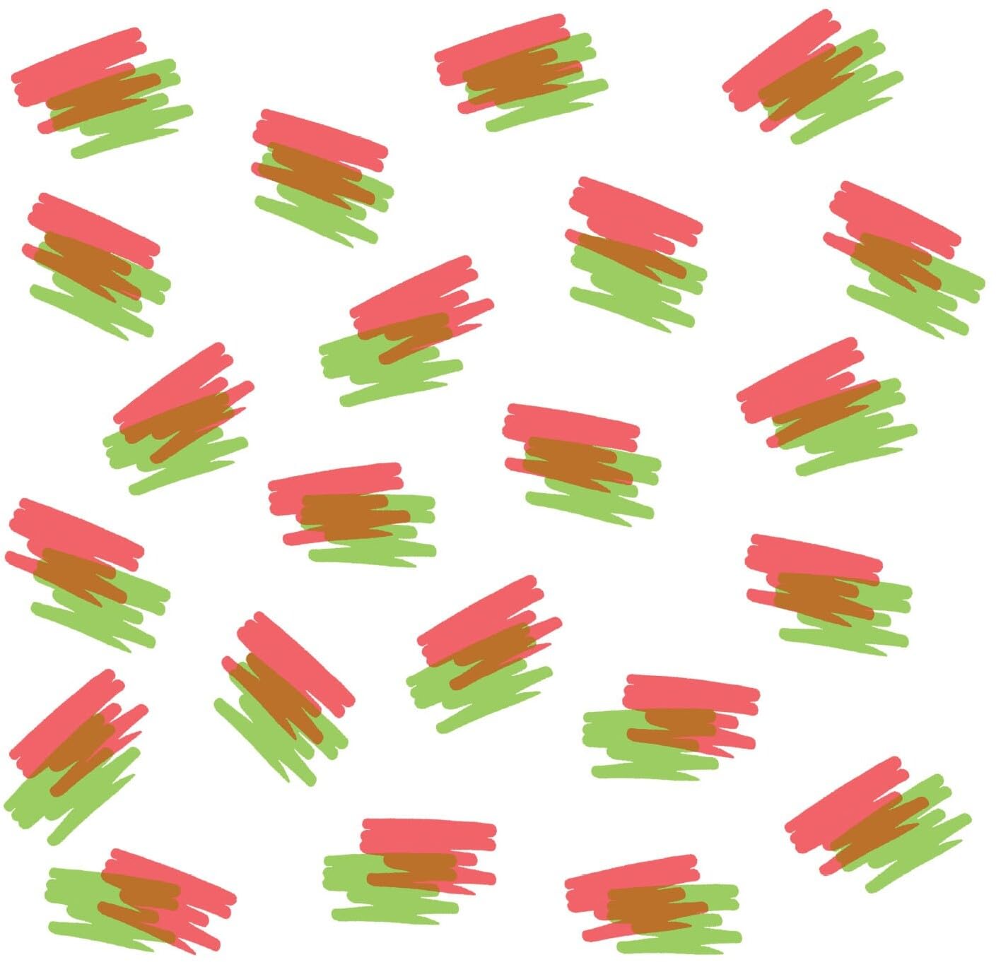Abstract pattern of red and green brushstrokes on a white background.