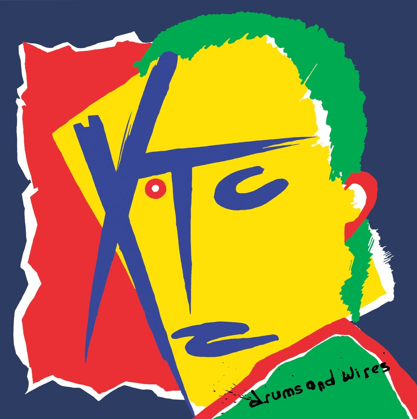 XTC album cover: abstract yellow face with green hair and red accents.