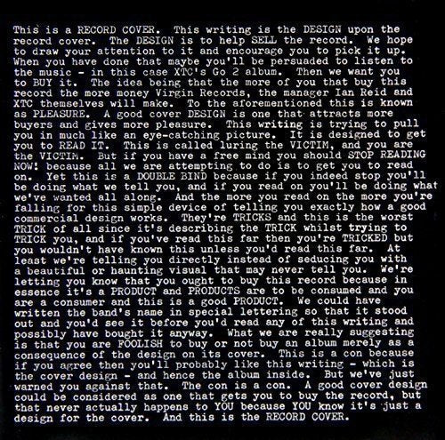 XTC’s “Go 2” CD in jewel case, with text-heavy, conceptual cover art.