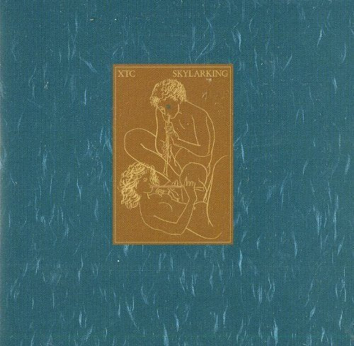 XTC's "Skylarking" CD cover: teal background with gold framed line art.
