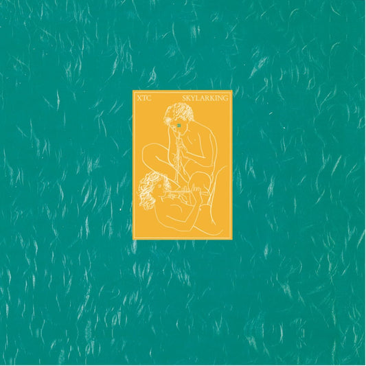 Album cover featuring a yellow rectangle with line art of two figures on teal.