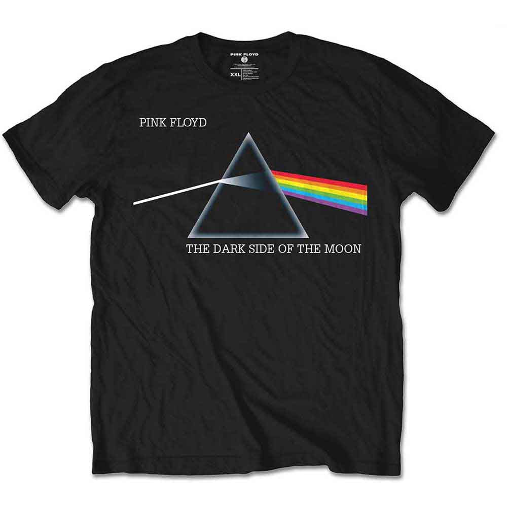 Black t-shirt with Pink Floyd’s “Dark Side of the Moon” album art.