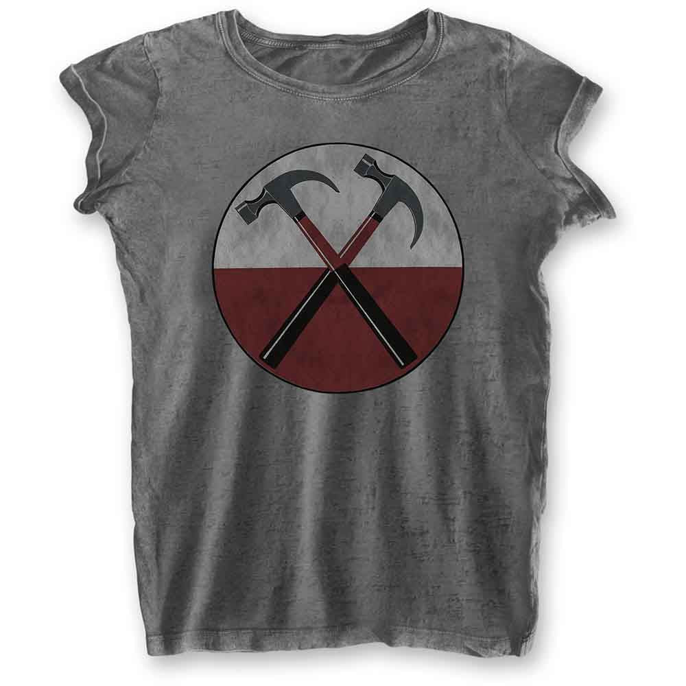 Grey women's t-shirt with a circular "The Wall" hammer design.