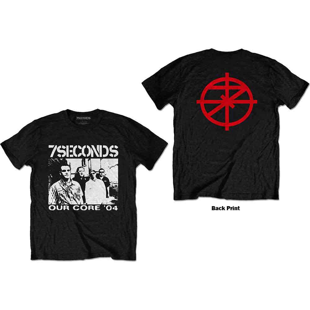Black unisex t-shirt with band logo and image on front, symbol on back.