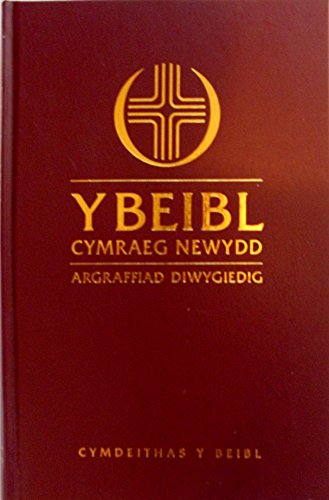 Red cover of “Y Beibl Cymraeg Newydd” with a gold circular emblem.