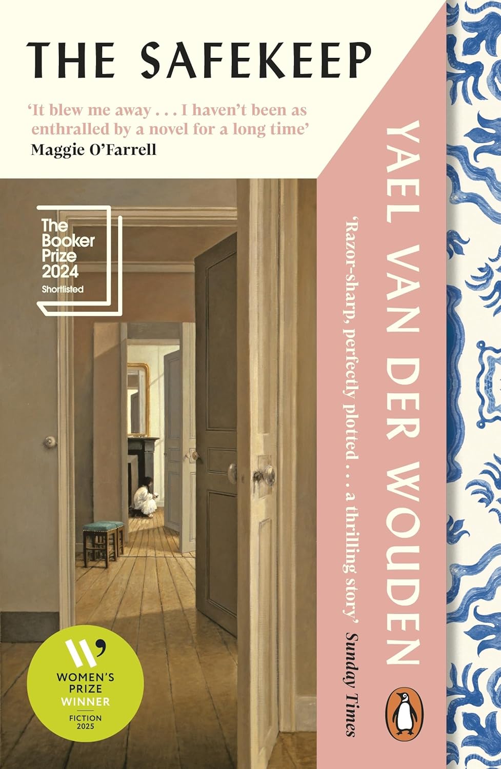 Book cover: interior hallway view with open doors, pale colors.