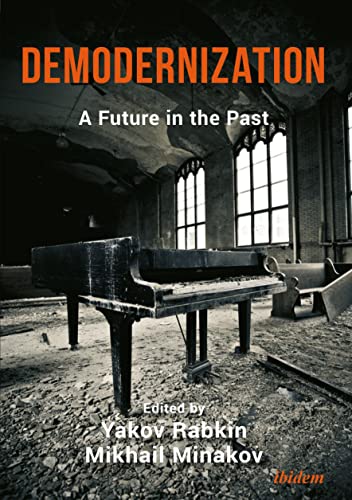 Book cover: "Demodernization" with a dilapidated piano in a ruined room.