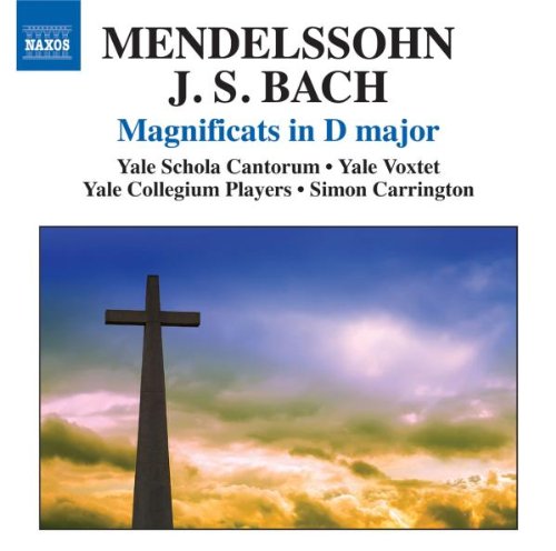 "CD cover with a cross against a cloudy sky, featuring composer names and ensemble details."