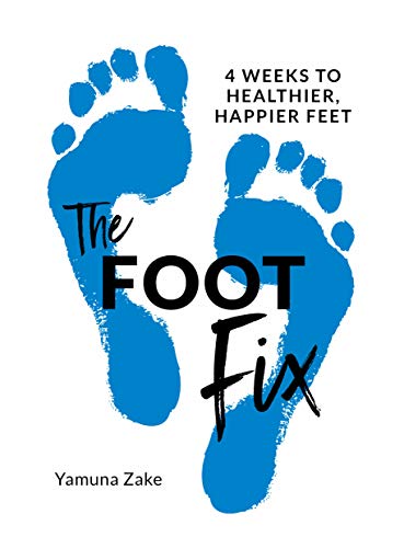 Book cover with blue footprints and title "The Foot Fix.