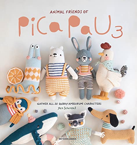 Book cover featuring various crocheted animal dolls arranged against a light background.