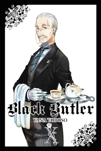 Black Butler volume 10 cover: an elderly man in a suit with tea service.