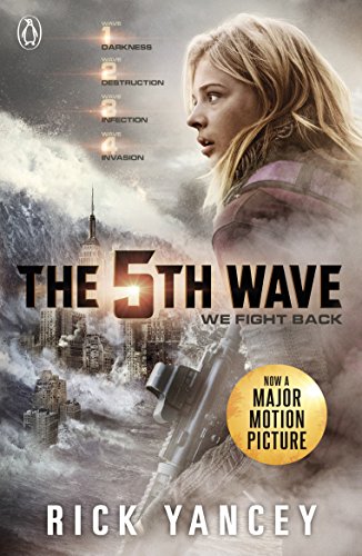 Book cover for "The 5th Wave" featuring a young woman and destroyed city.