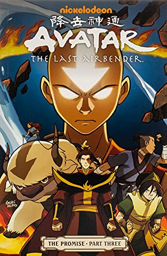 Avatar Aang’s face dominates the cover of “The Promise Part 3” graphic novel.