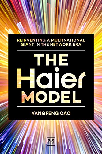 Book cover: "The Haier Model" with abstract colorful light burst.