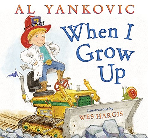 Book cover: child in costume atop construction equipment, snail.