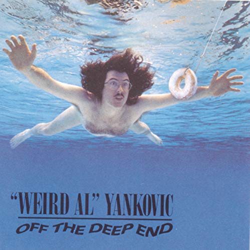 “Weird Al” Yankovic underwater with a life preserver, album cover.