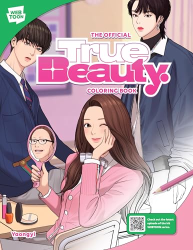 “True Beauty” coloring book cover with illustrated characters and makeup.
