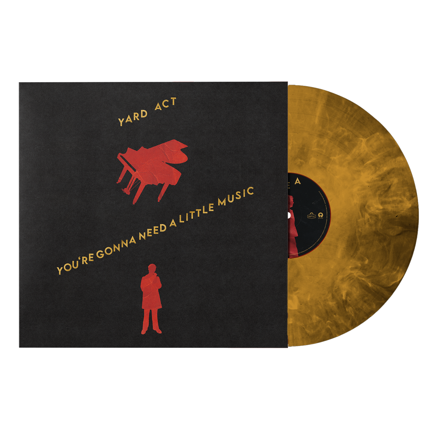 Yard Act album cover with gold marble vinyl record beside it.