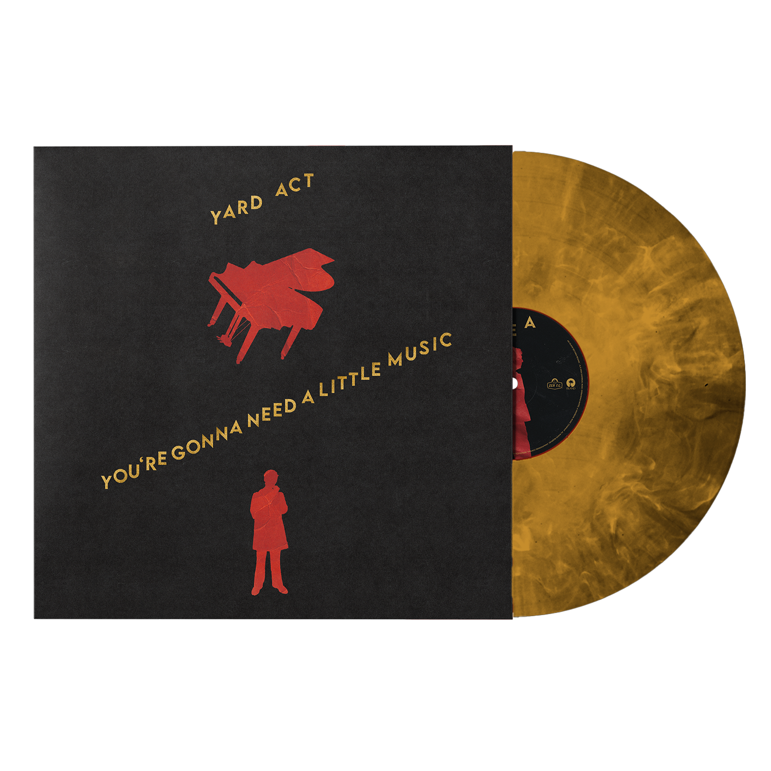 Yard Act album cover with gold marble vinyl record beside it.