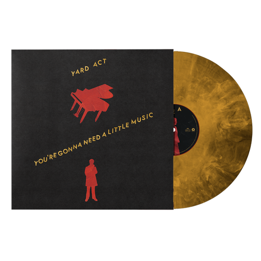 Yard Act album cover with gold marble vinyl record beside it.
