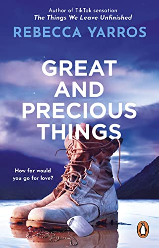 Book cover with worn boots in water, mountainous background, and white text.