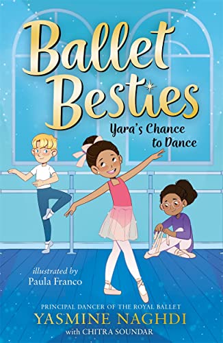 Book cover showing three children in a dance studio with the title Ballet Besties.