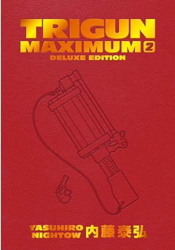 Red cover of Trigun Maximum Deluxe Edition Volume 2 with a gun illustration.
