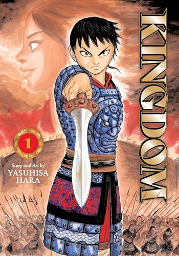 A young warrior in blue armor points a sword forward before a battlefield scene.