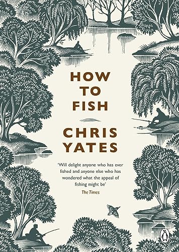Book cover with woodcut-style trees, a fisherman, and title "How to Fish".