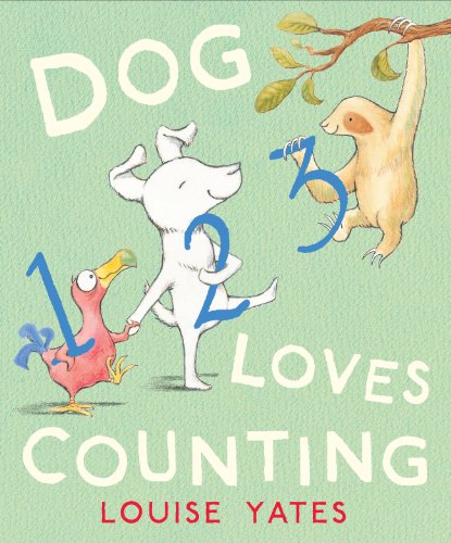 A white dog, a pink bird, and a sloth on a light green background.