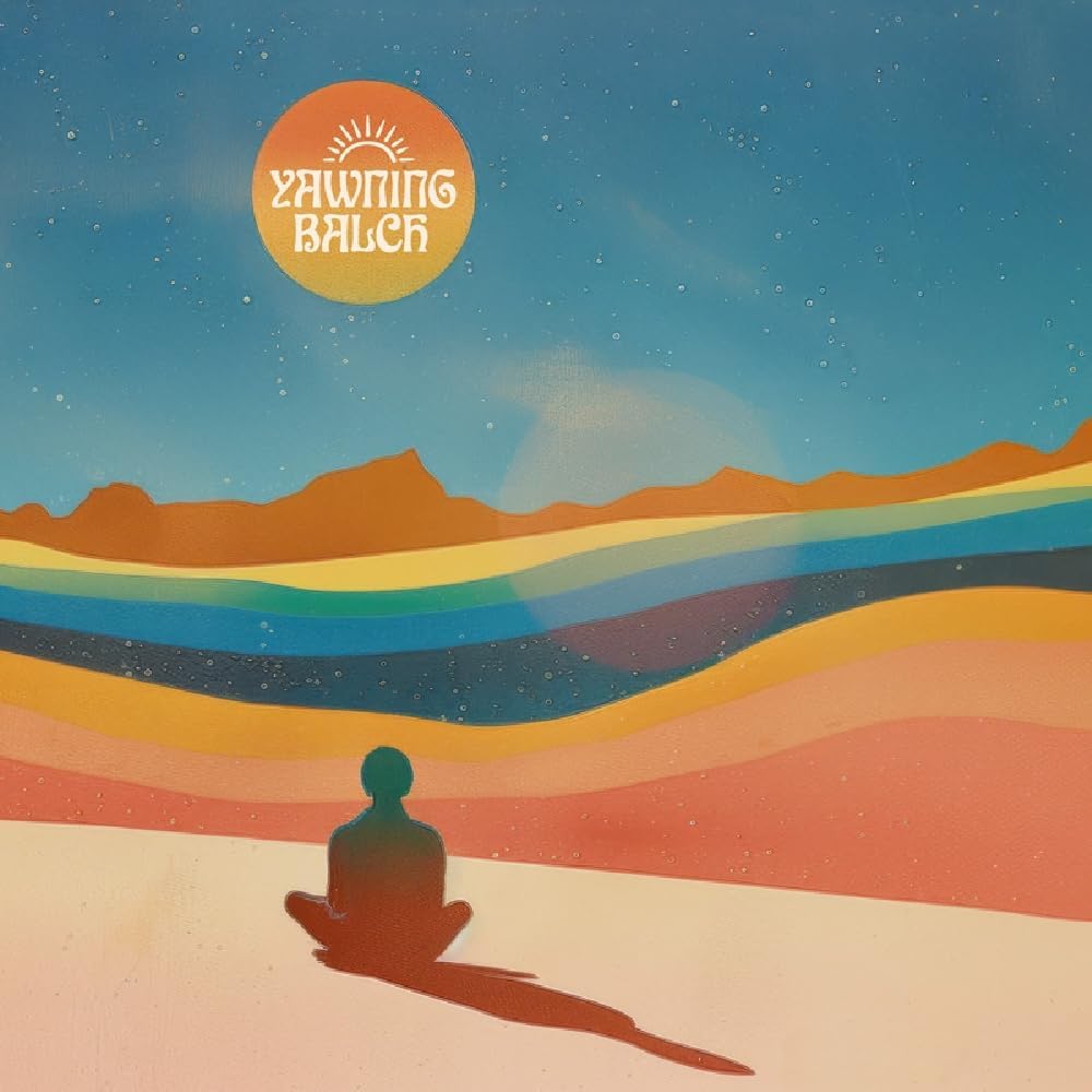 Album cover: stylized landscape with a lone figure and sun design.