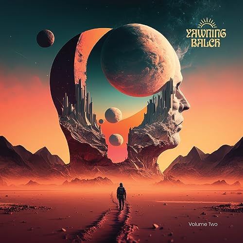 Album cover: a face-shaped landscape with planets and a lone figure.