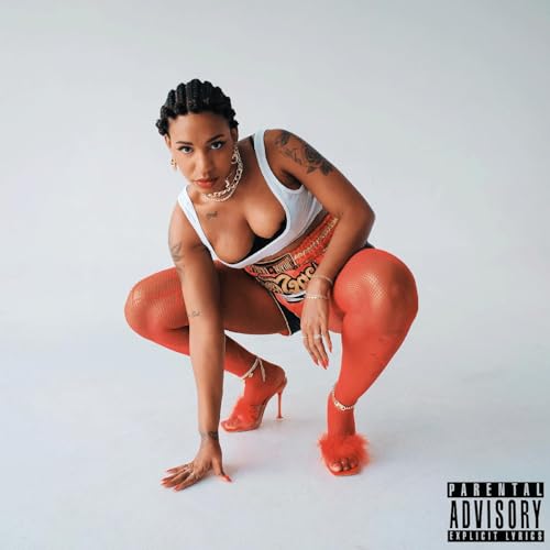 Yaya Bey album cover: woman crouching, red tights, parental advisory label.