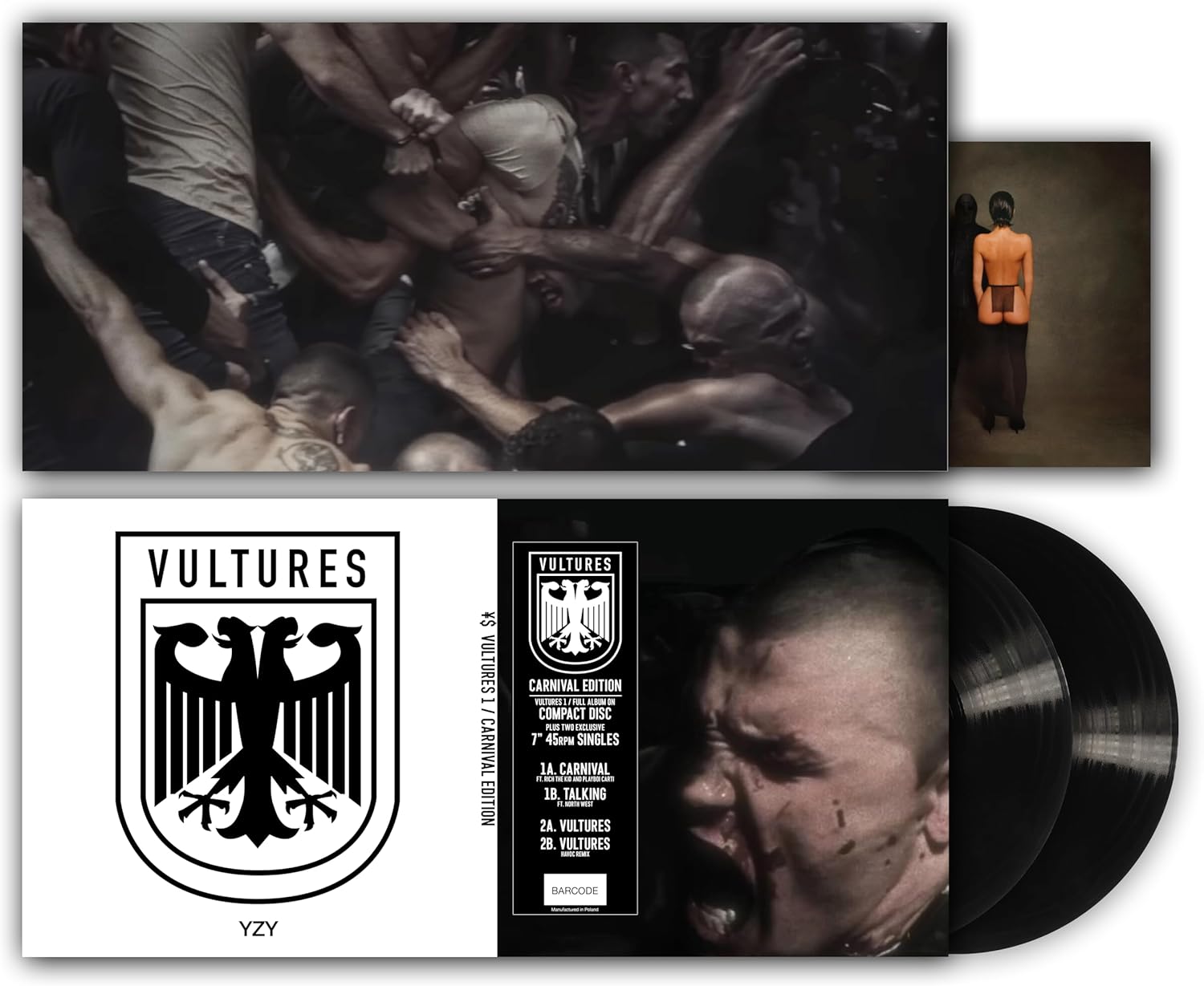 Vultures 1" vinyl record with a dark carnival-themed cover and eagle emblem.