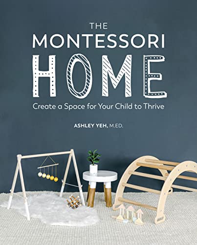 Book cover, “The Montessori Home,” with wooden toys and a neutral backdrop.