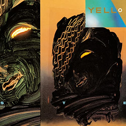 Vinyl record cover for Yello’s Stella, featuring abstract dark portrait art.