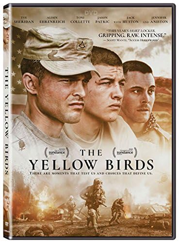 DVD cover for "The Yellow Birds" featuring soldiers and American flag.
